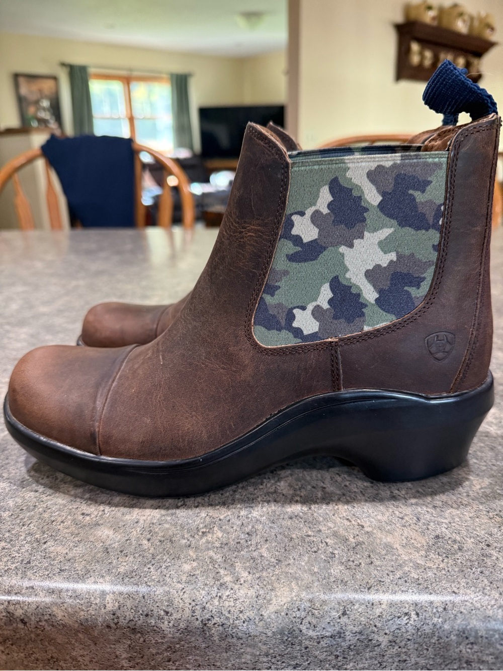 Ariat Brown Leather Chelsea Boot with Green Camo Elastic
